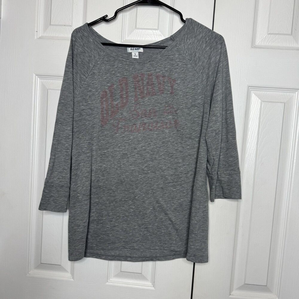 Old Navy Size L Gray Graphic 3/4 Sleeve T Shirt Nantucket Logo
